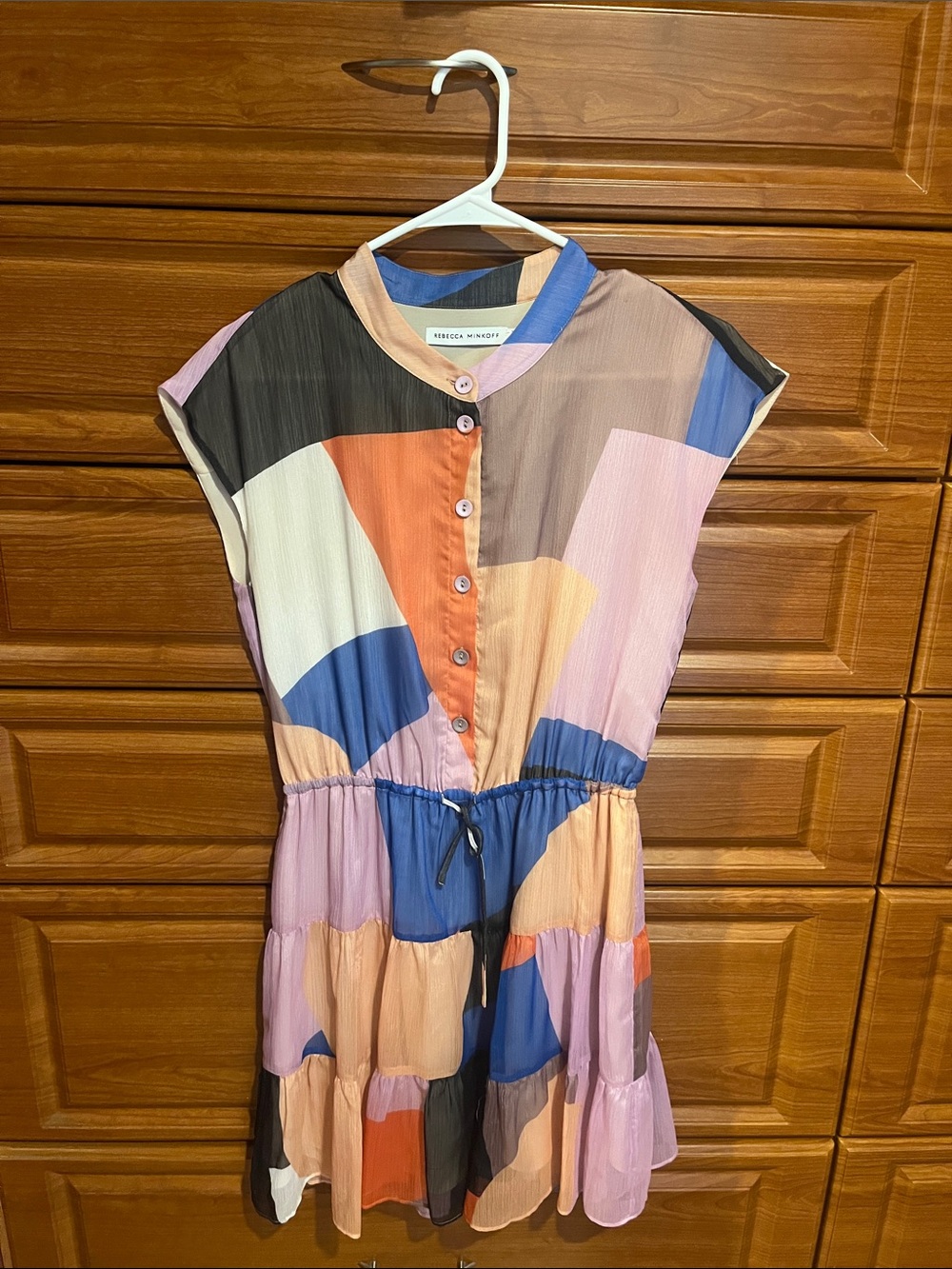 Rebecca Minkoff Multicolor Blocked Tiered Button Dress
